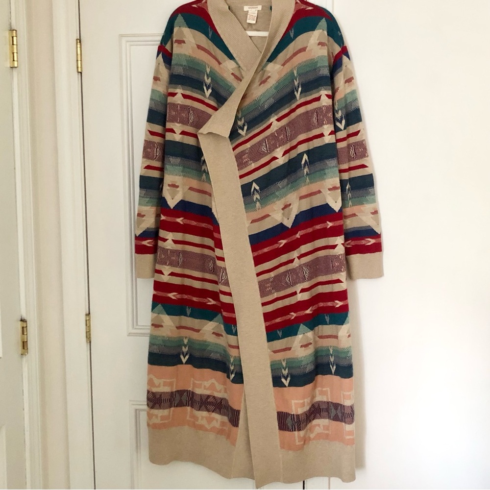 Sundance Southwestern Geometric open front cardigan sweater Duster Knit